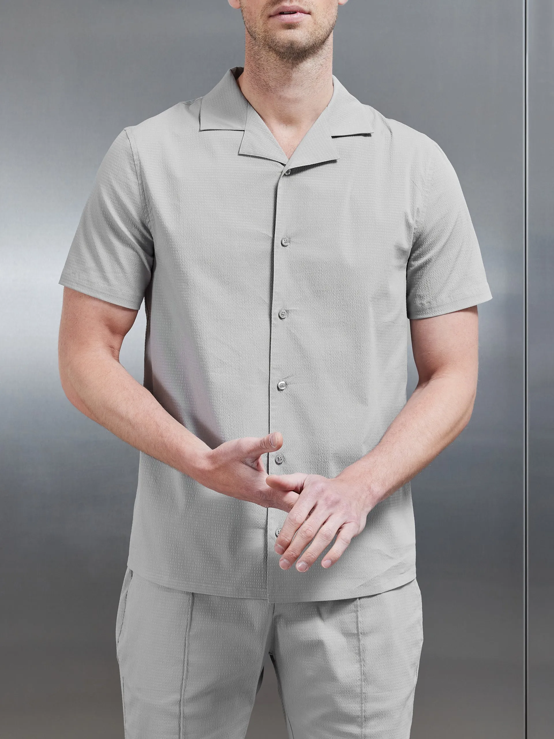 Seersucker Revere Collar Shirt in Stone