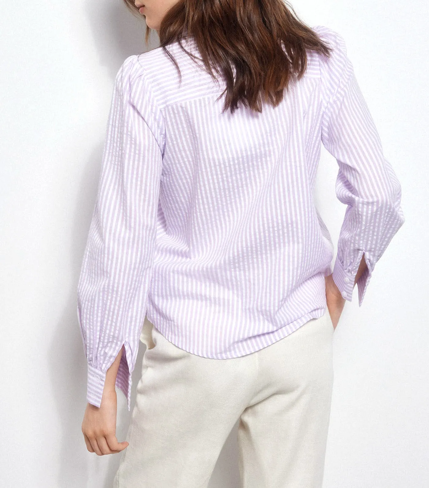 Seersucker Striped Shirt Purple