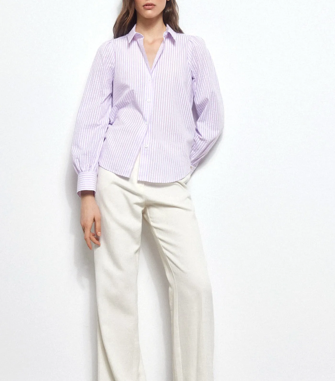 Seersucker Striped Shirt Purple