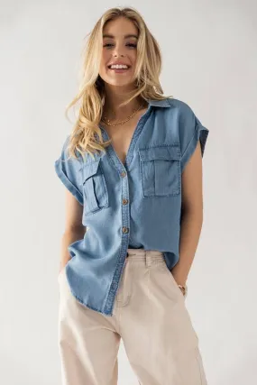 Short  Sleeve Button Up Shirt With Pockets
