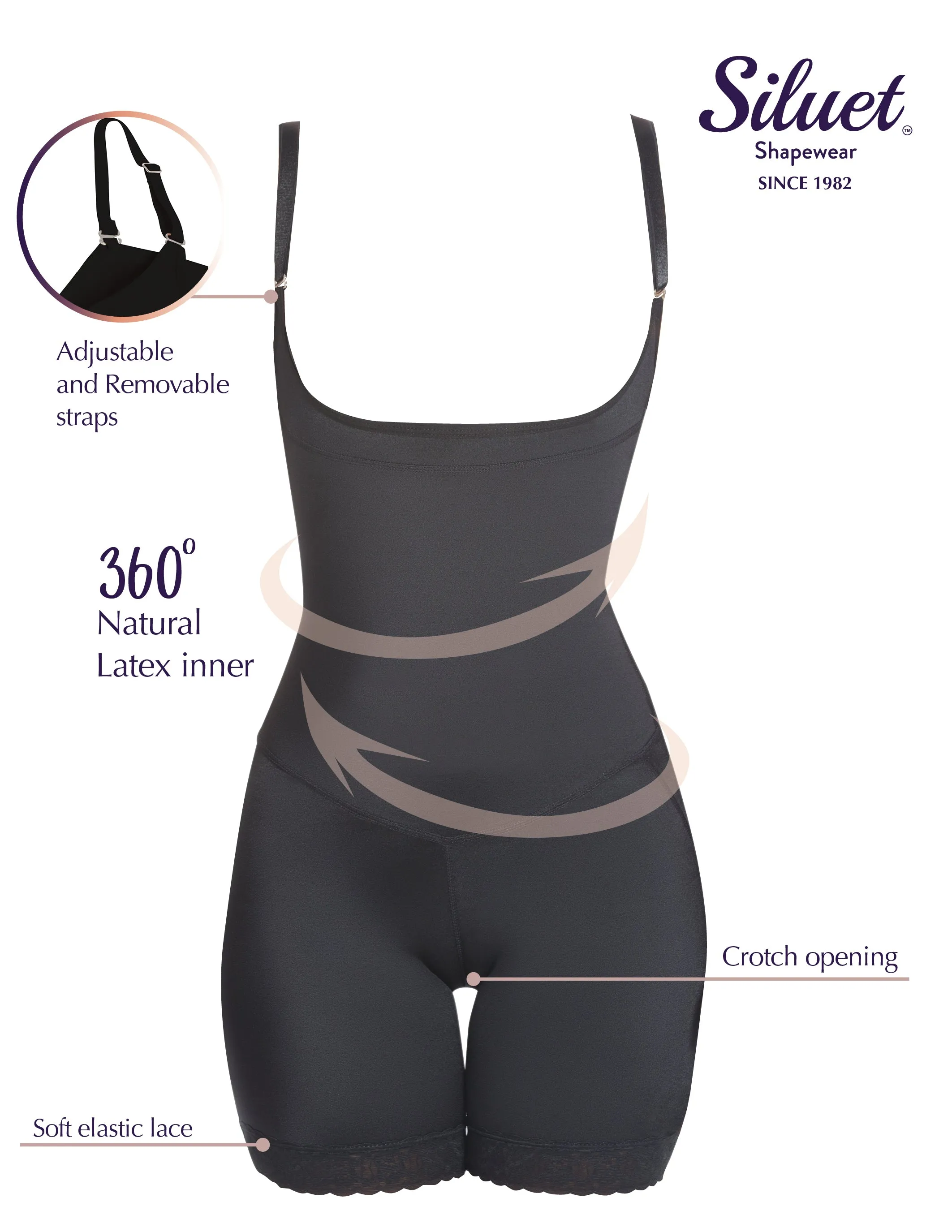Siluet 1108 Thermal latex shaper Mid-Thigh style without zipper