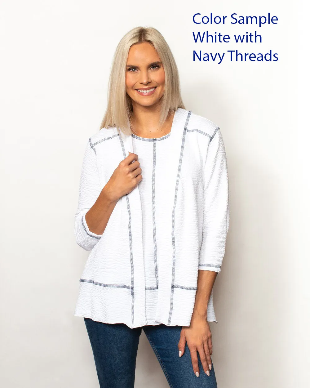 Sno Skins | Seersucker | Button Shirt with Shirt Tail Hemline | Women's | White/Navy