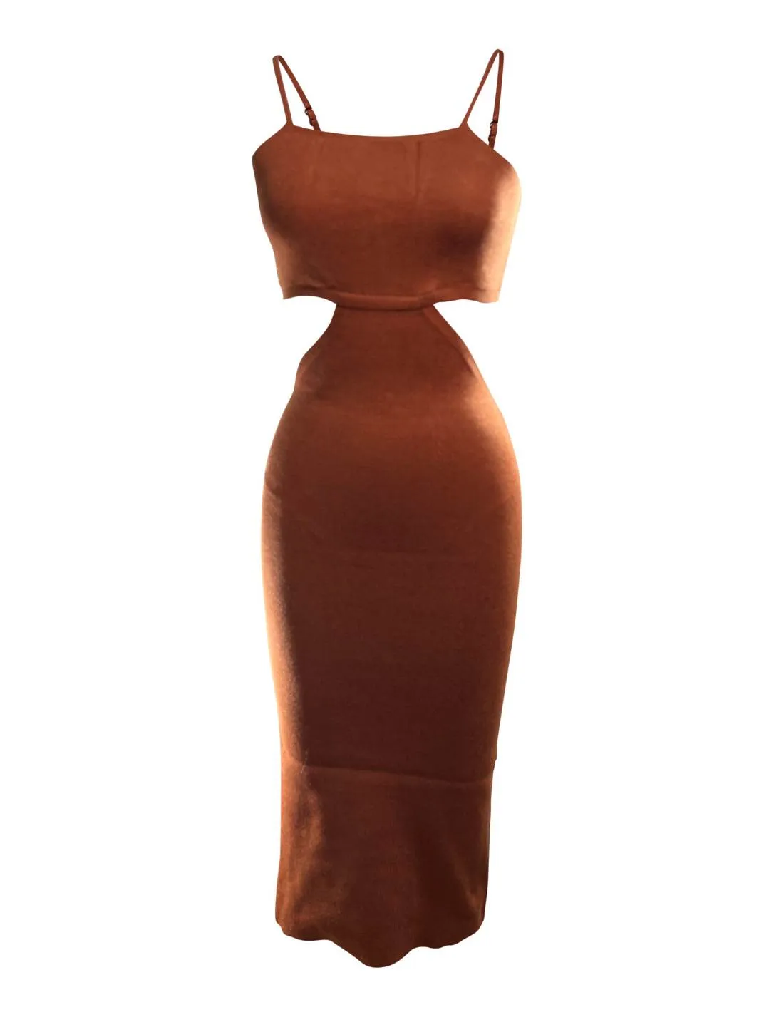 Sophisticated Cognac Cutout Bodycon Dress