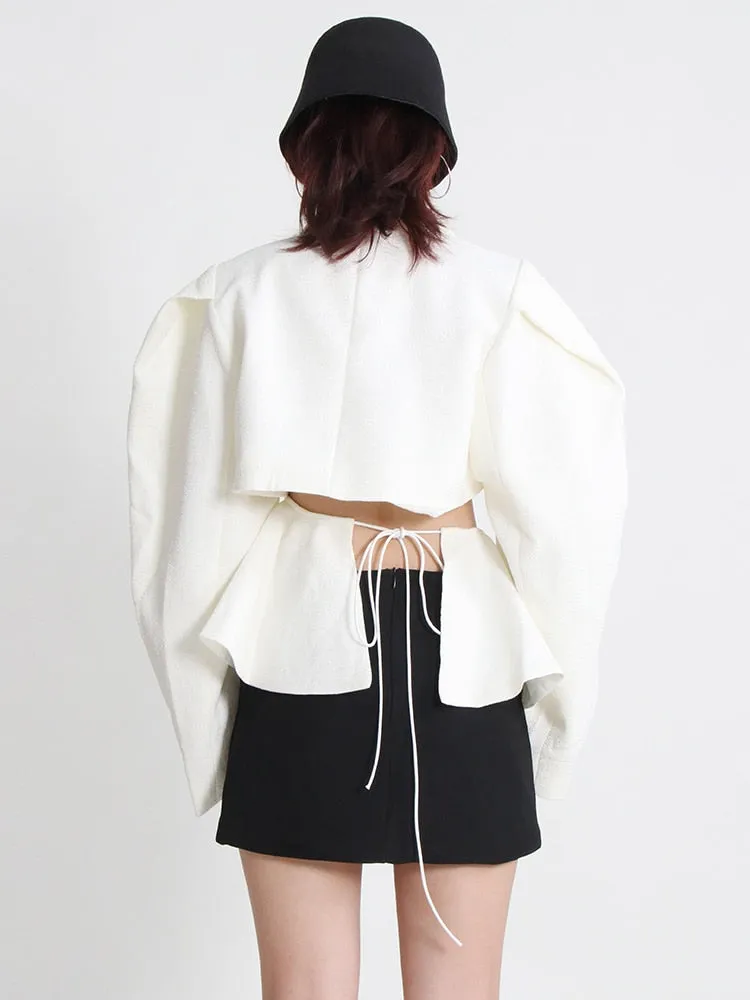 Streetwear Jacket For Women Lapel Long Sleeve Backless Solid Bandage Jackets Female Autumn Clothes Fashion