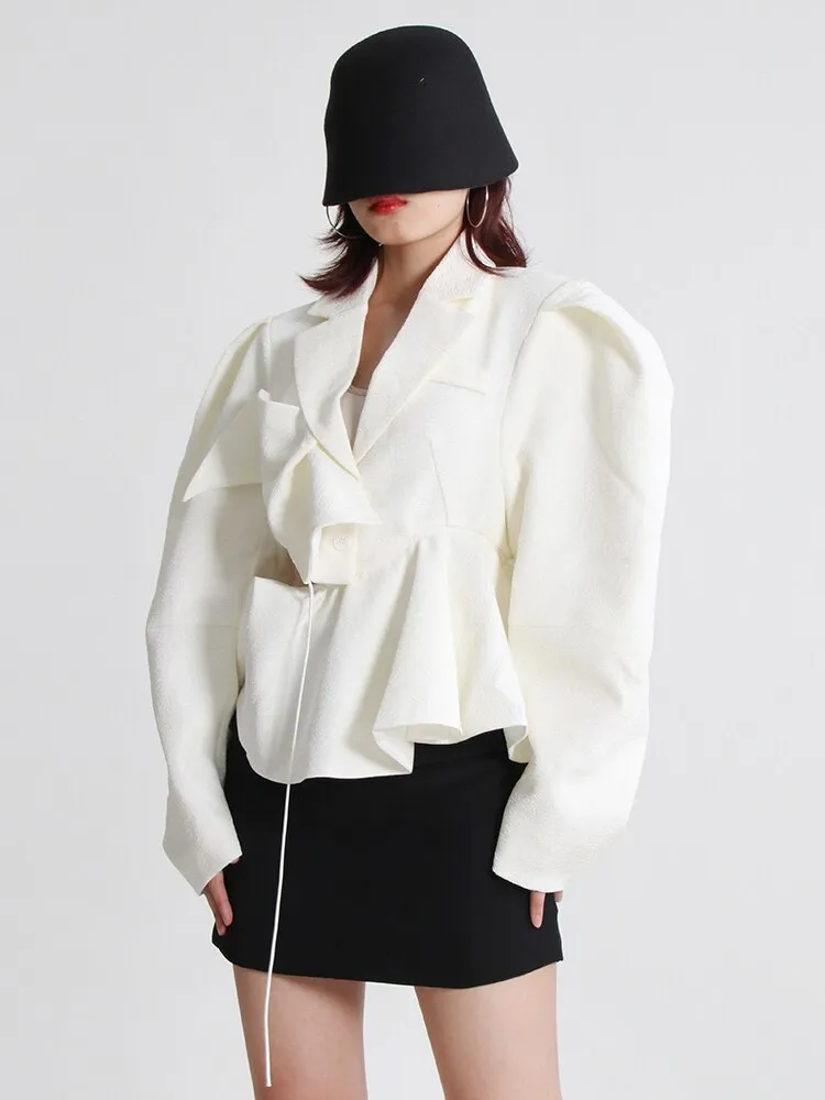 Streetwear Jacket For Women Lapel Long Sleeve Backless Solid Bandage Jackets Female Autumn Clothes Fashion