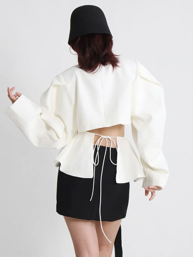 Streetwear Jacket For Women Lapel Long Sleeve Backless Solid Bandage Jackets Female Autumn Clothes Fashion