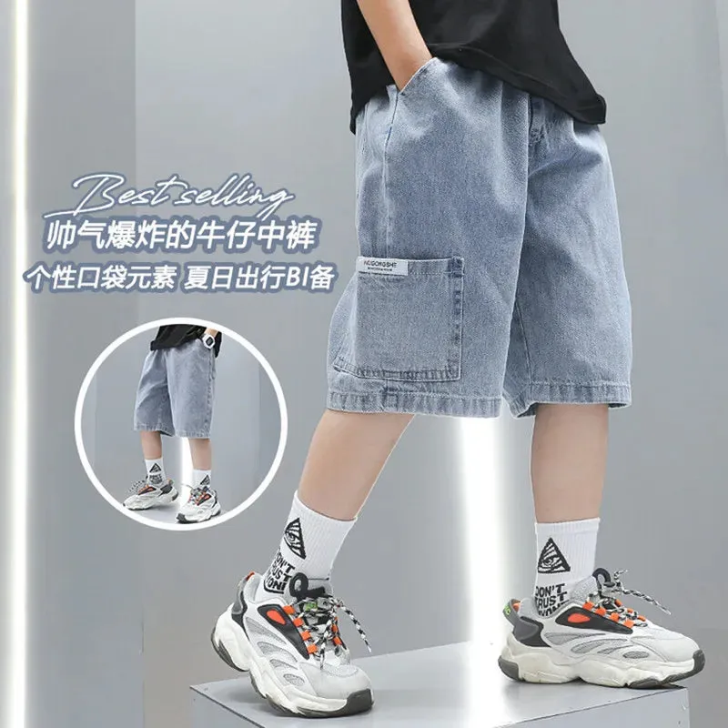 Summer Thin Style Boys Jeans Shorts 2024 New Fashionable Five-point Pants Trendy Kids Clothes Casual Capris