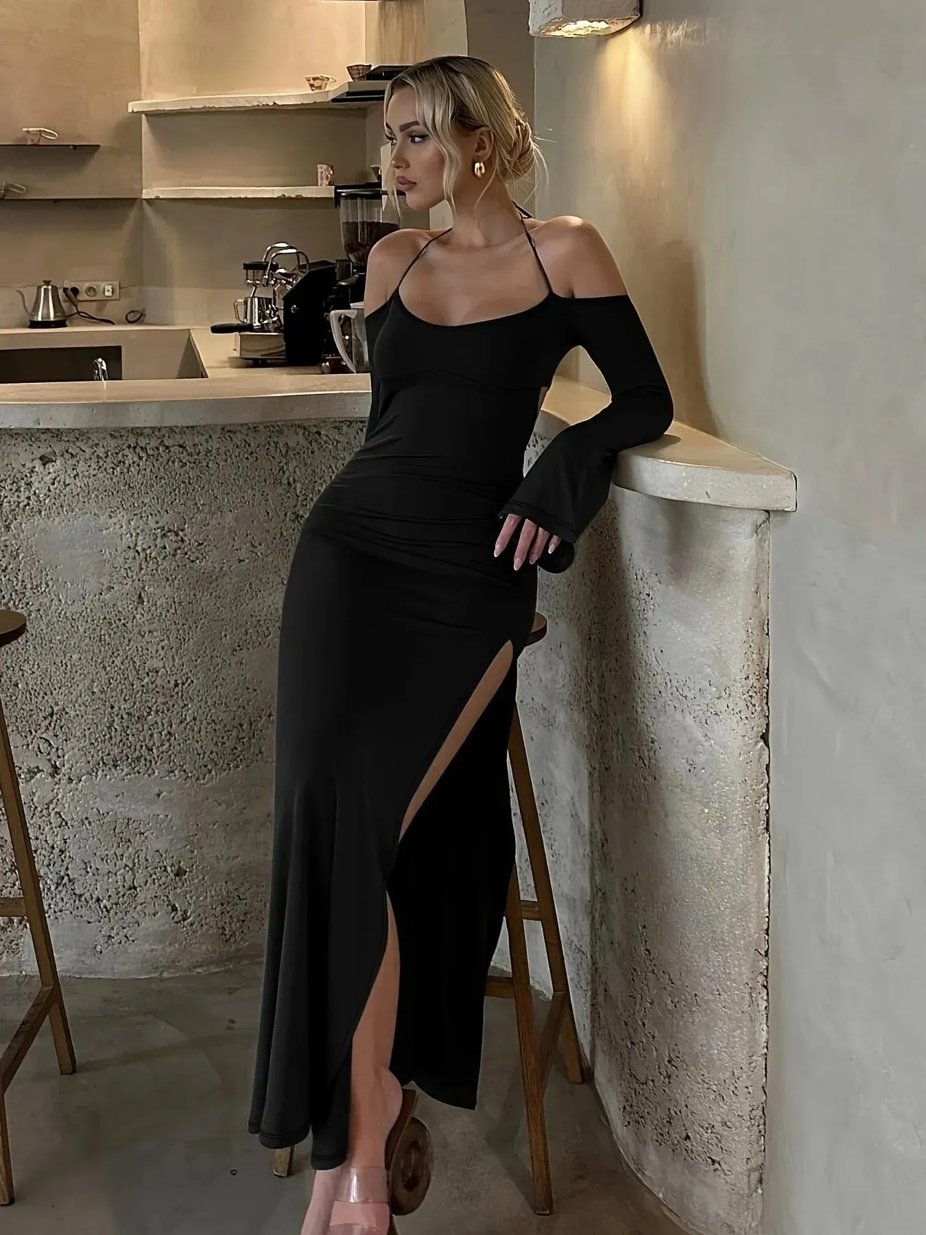 Uniwim NEW Women 2024 Spring Autumn Long Sleeve Streetwear Club Basic Bodycon Black Long Dress Wholesale Items For Business D371346