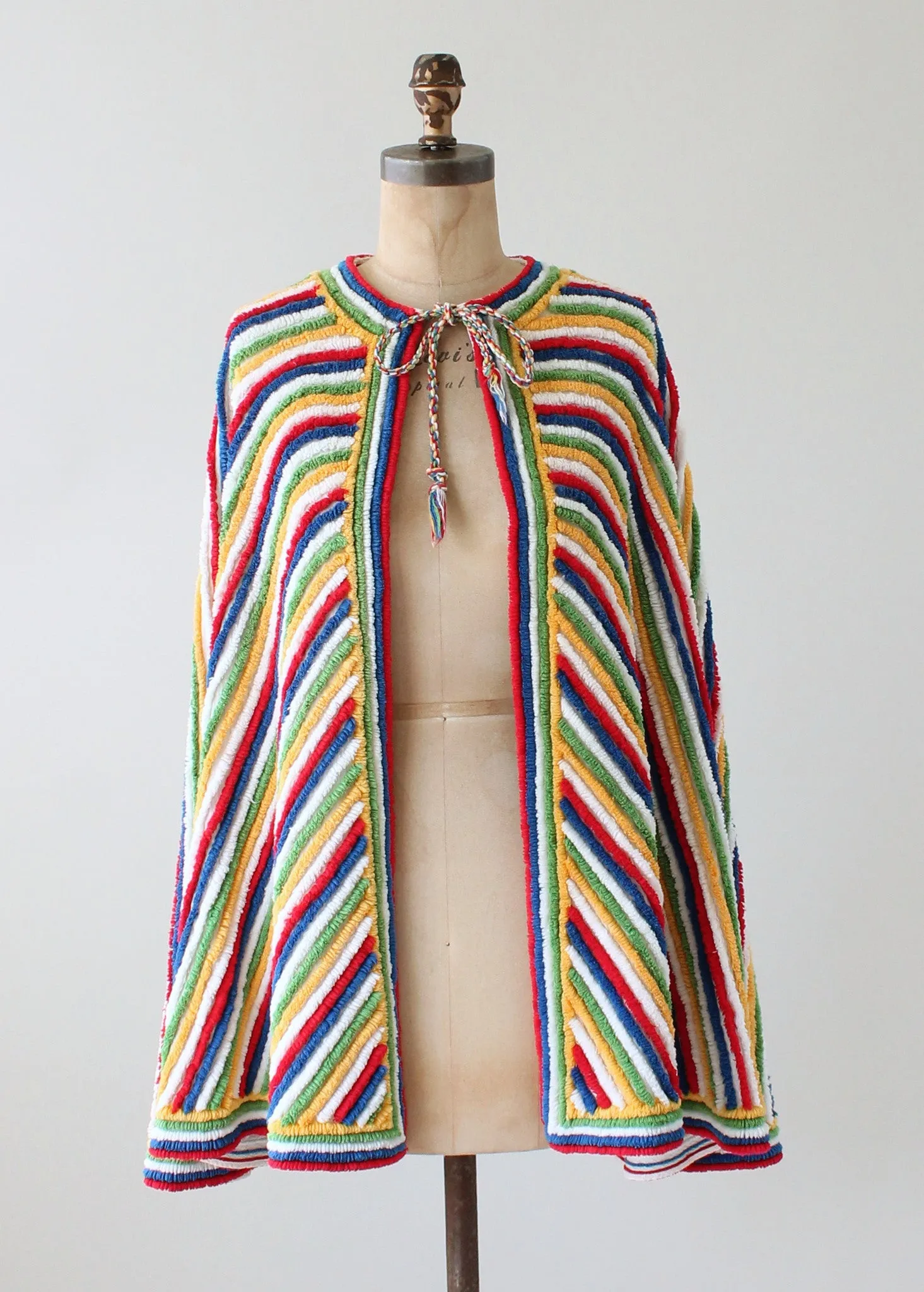 Vintage 1940s Rainbow Striped Chenille Poolside Cape