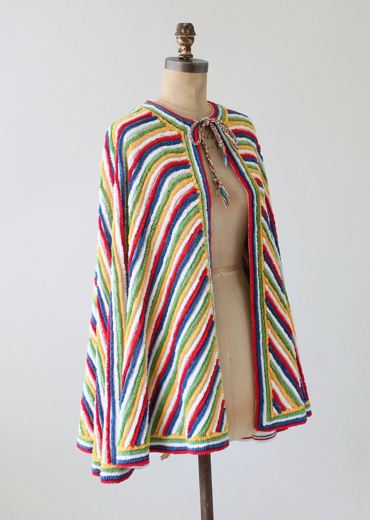Vintage 1940s Rainbow Striped Chenille Poolside Cape