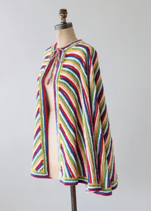 Vintage 1940s Rainbow Striped Chenille Poolside Cape