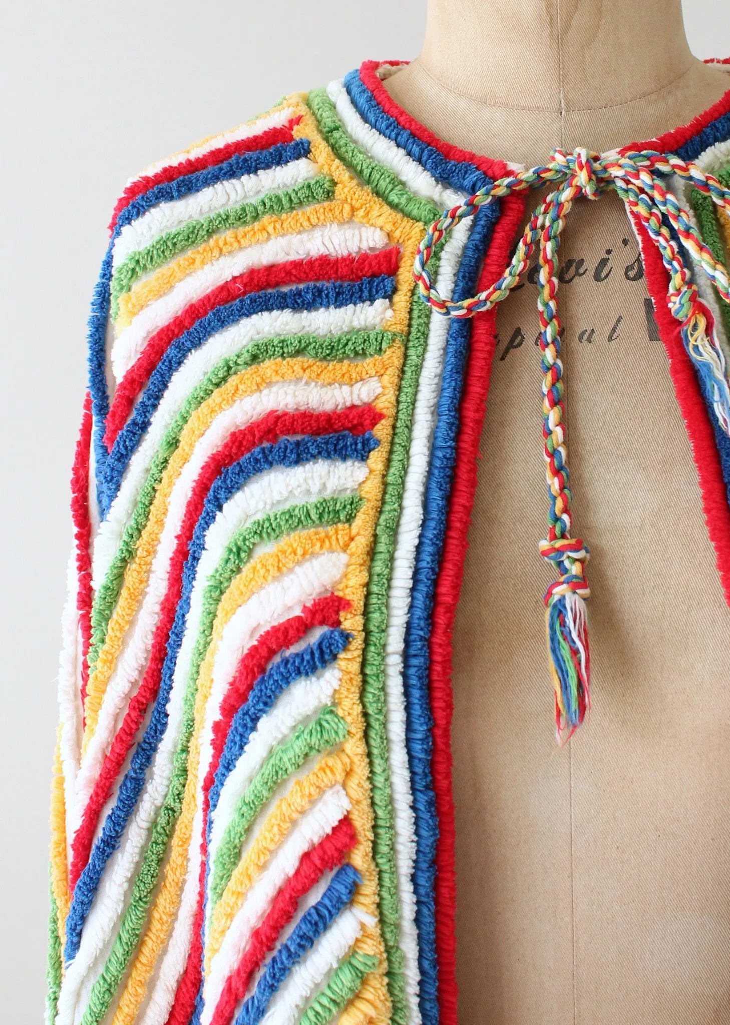 Vintage 1940s Rainbow Striped Chenille Poolside Cape