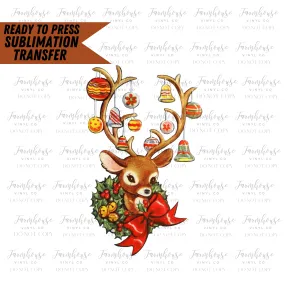Vintage Christmas Reindeer Ready To Press Sublimation Transfer
