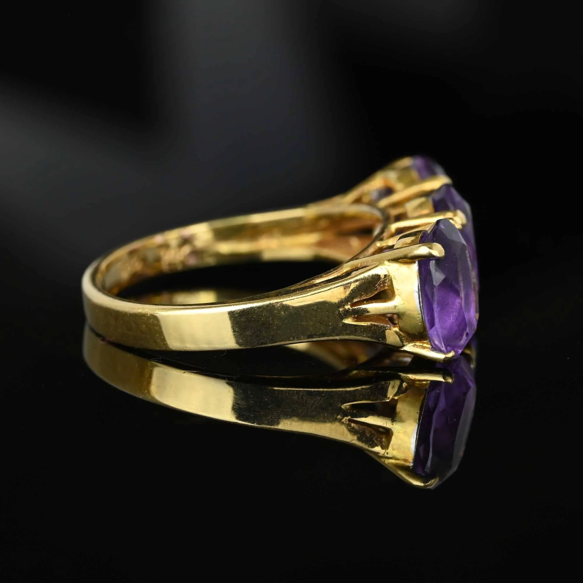 Vintage Diamond 14K Gold Three Stone Amethyst Ring