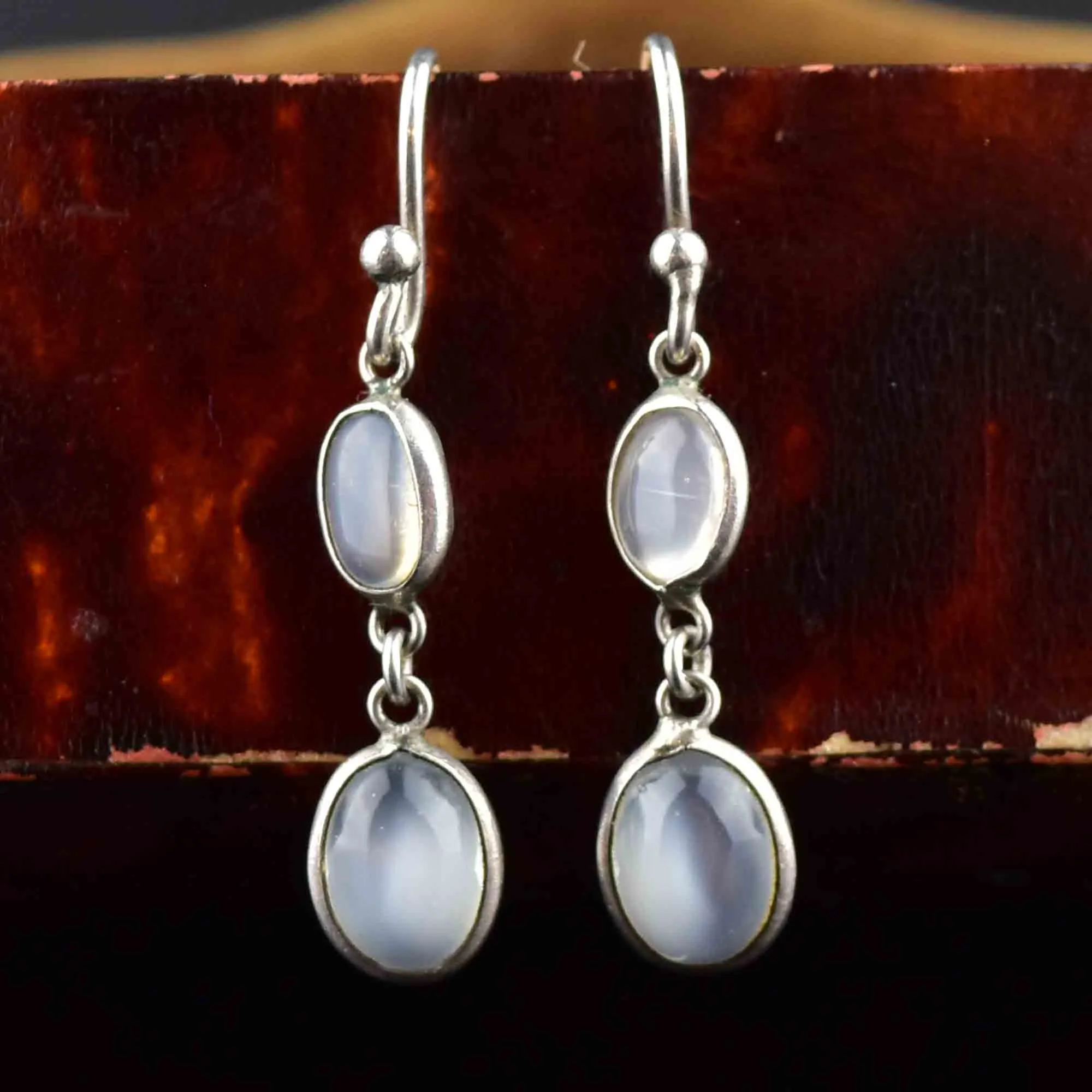 Vintage Moonstone Cabochon Earrings in Silver