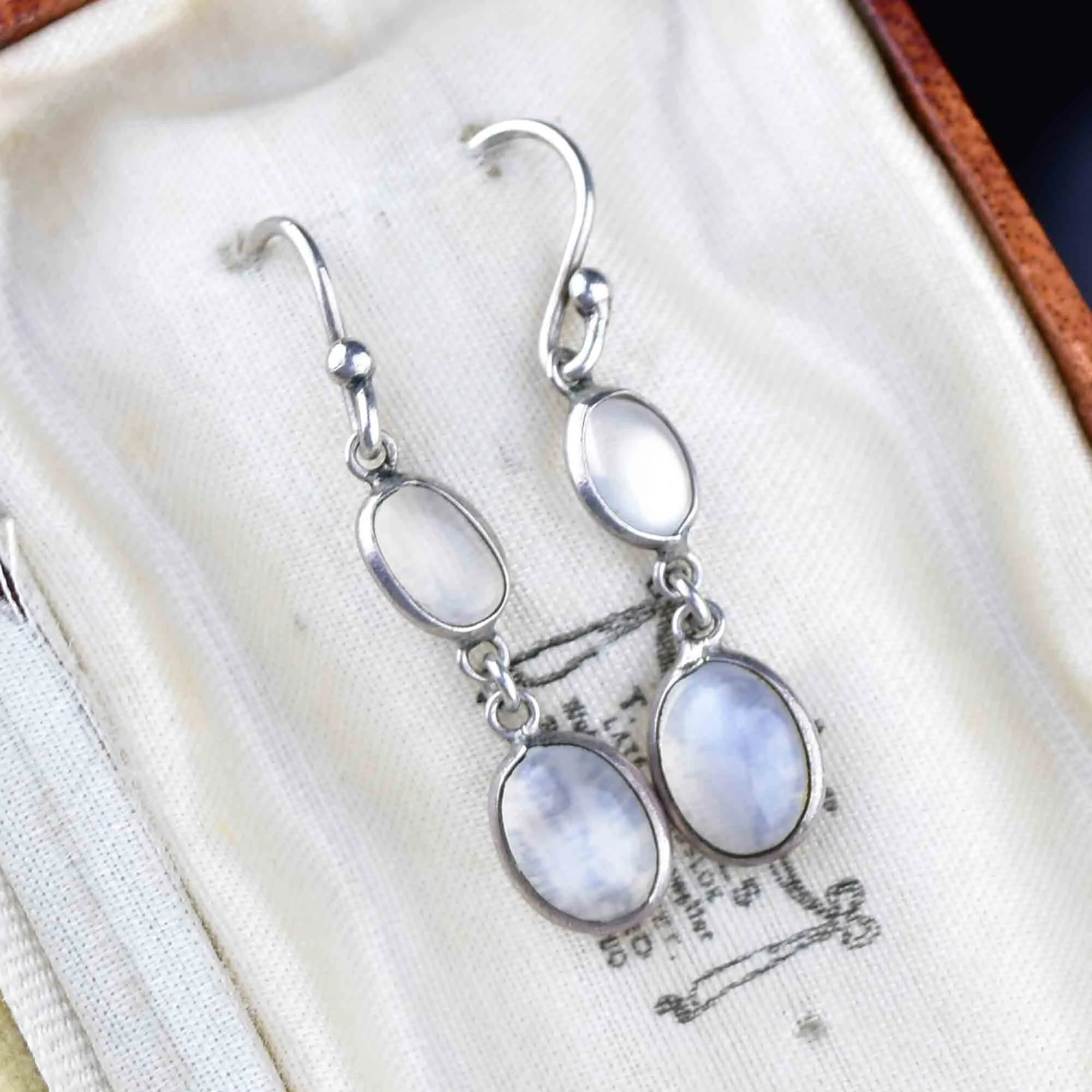 Vintage Moonstone Cabochon Earrings in Silver