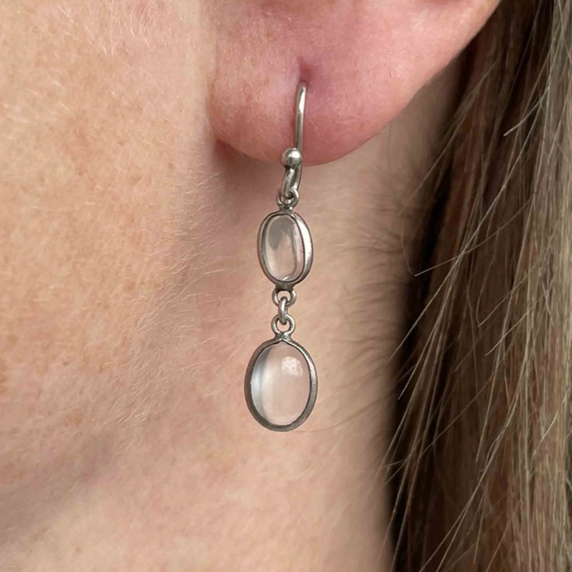 Vintage Moonstone Cabochon Earrings in Silver
