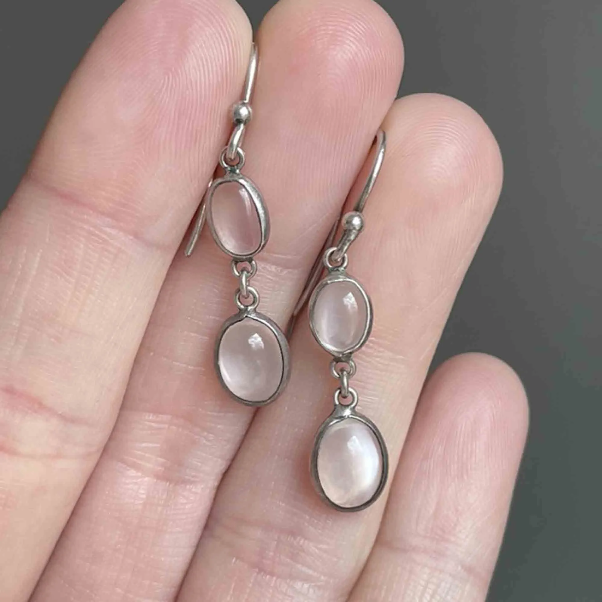 Vintage Moonstone Cabochon Earrings in Silver