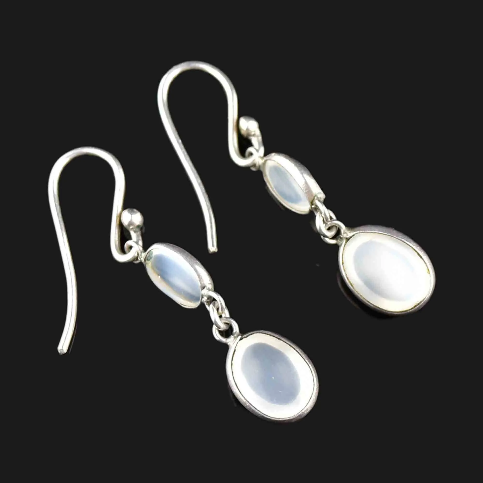 Vintage Moonstone Cabochon Earrings in Silver