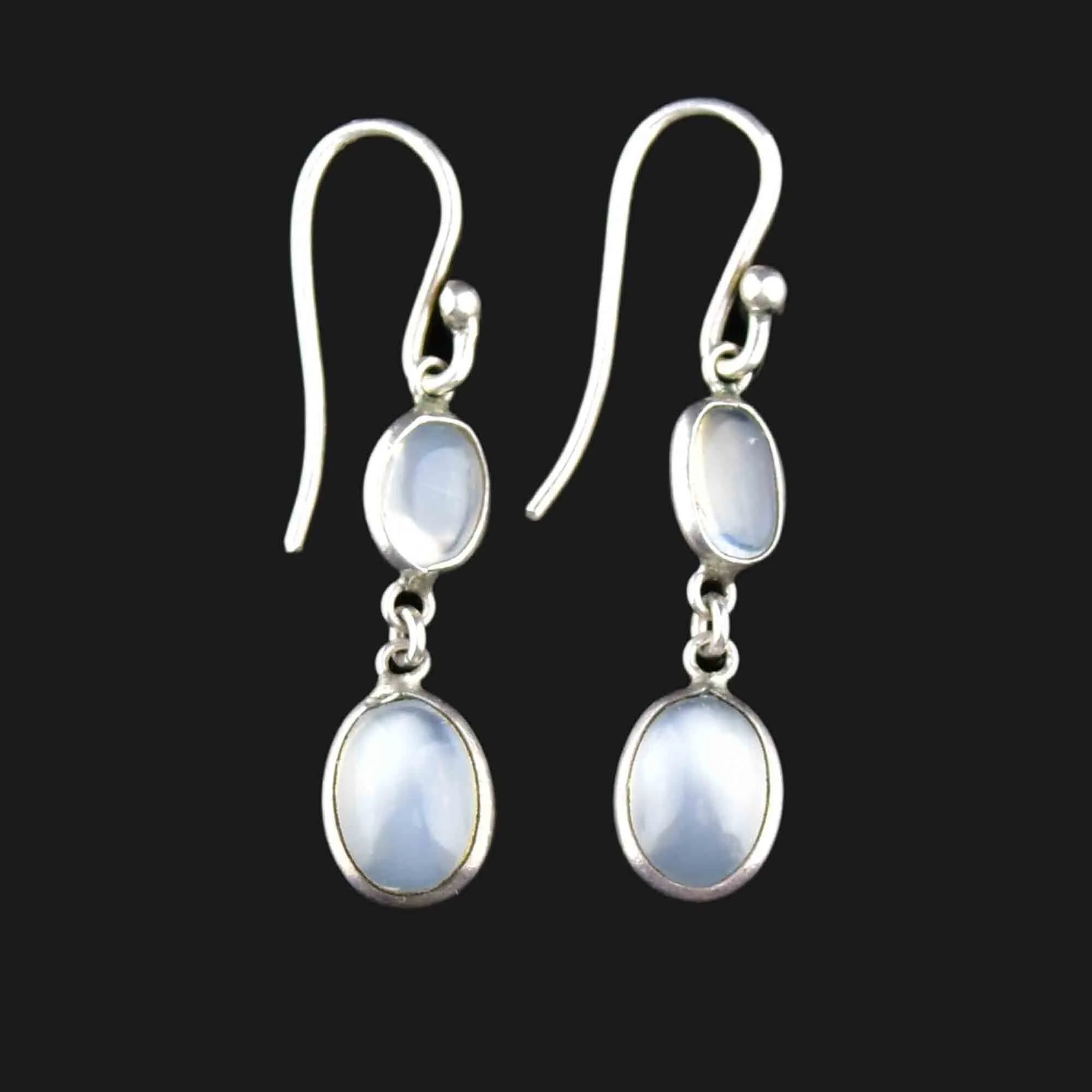 Vintage Moonstone Cabochon Earrings in Silver