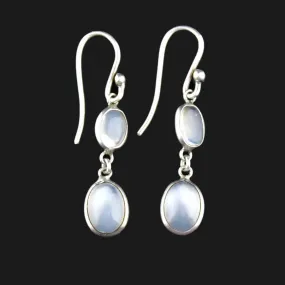 Vintage Moonstone Cabochon Earrings in Silver