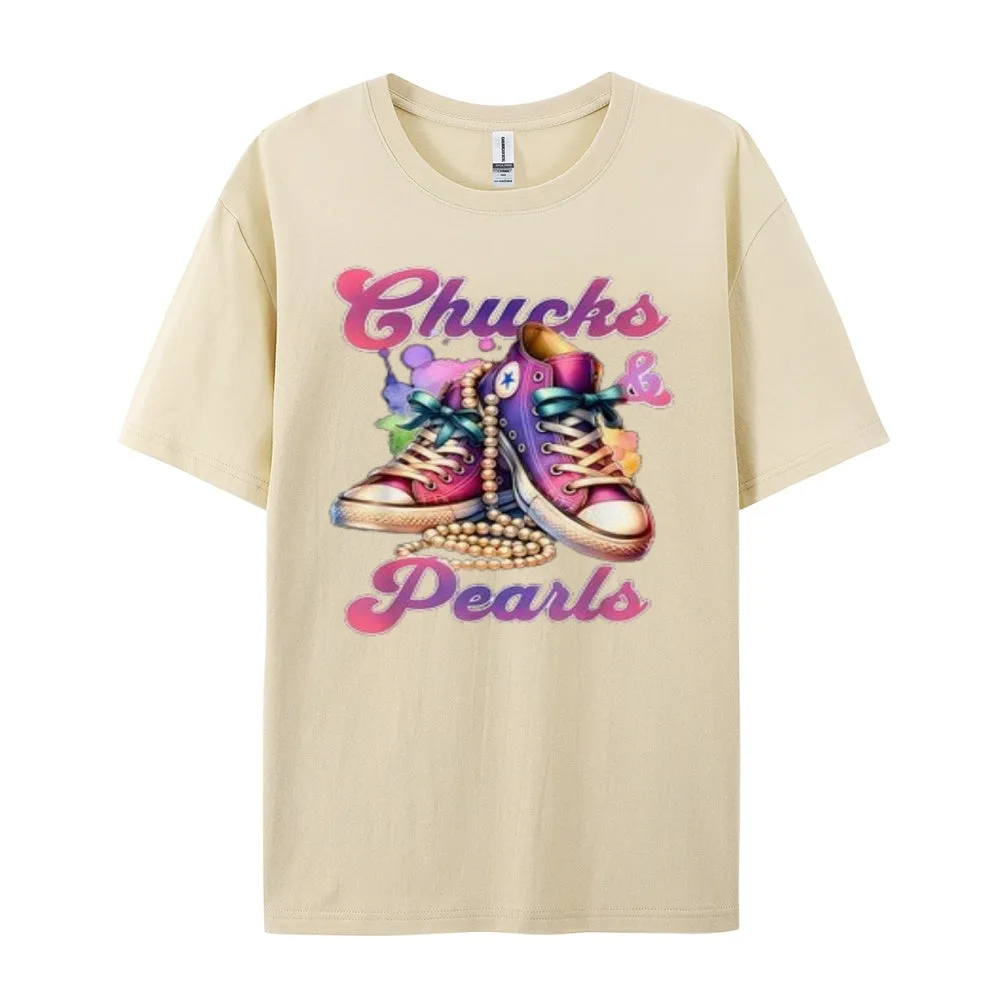 Women Chucks And Pearls Print Graphic T-shirt