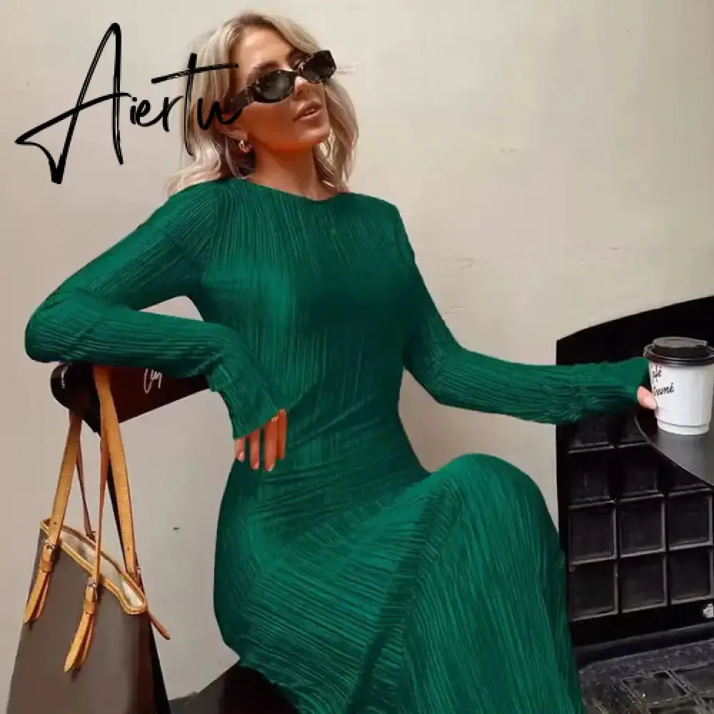 Women Fashion Long Sleeve Streetwear Bodycon Orange Midi Dress  Autumn Clothes Wholesale Items For Business