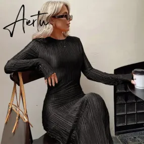Women Fashion Long Sleeve Streetwear Bodycon Orange Midi Dress  Autumn Clothes Wholesale Items For Business