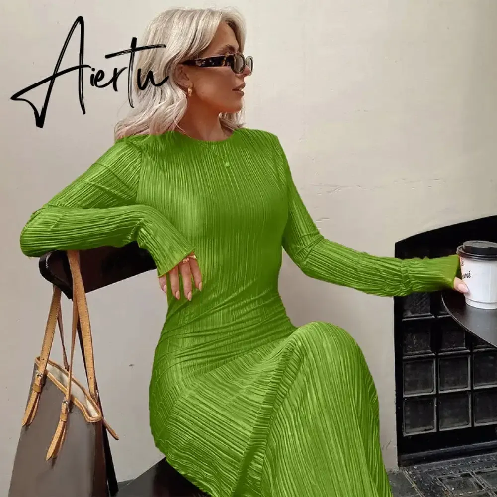 Women Fashion Long Sleeve Streetwear Bodycon Orange Midi Dress  Autumn Clothes Wholesale Items For Business