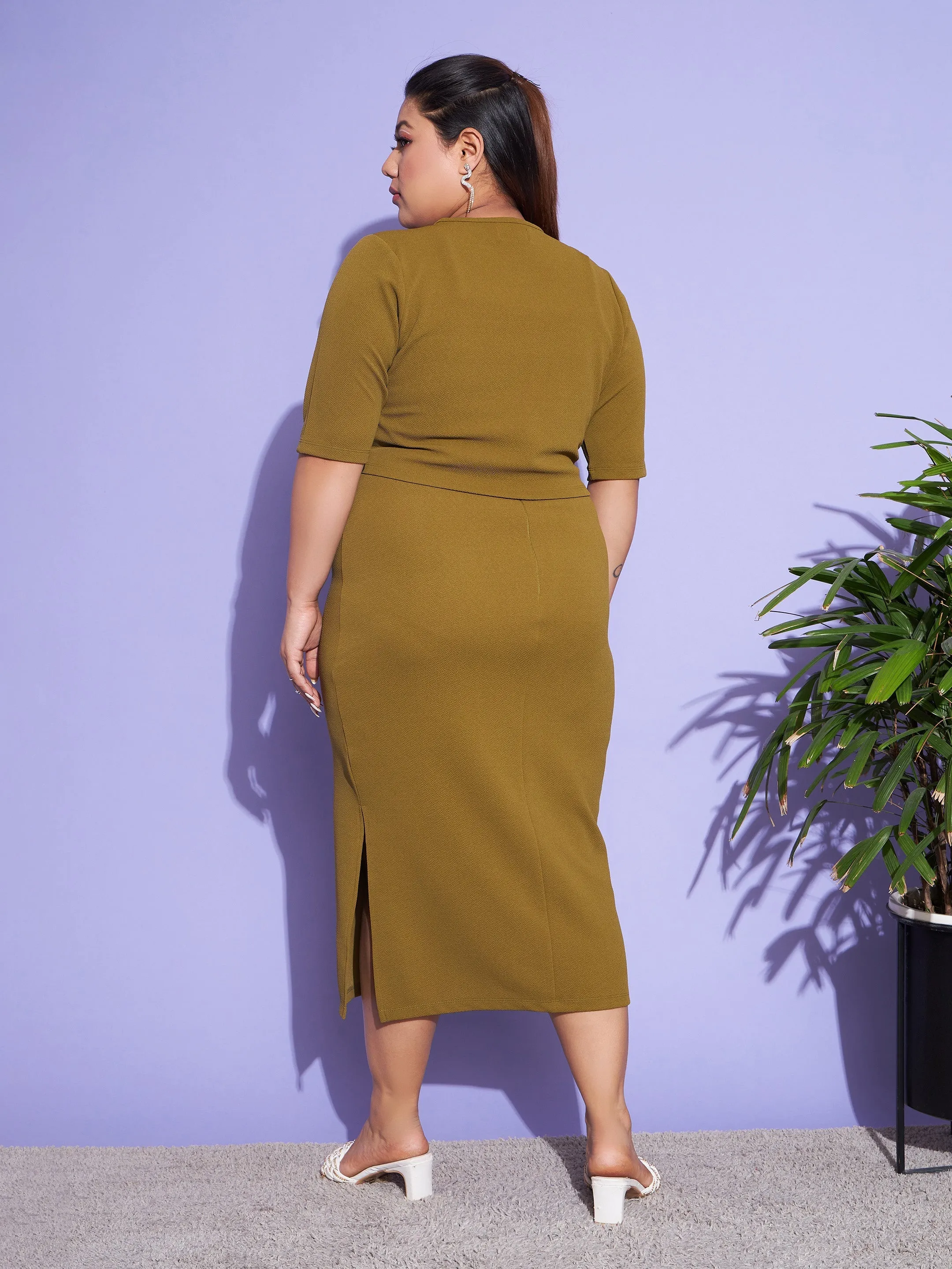 Women Olive Solid Strappy Dress With Shrug
