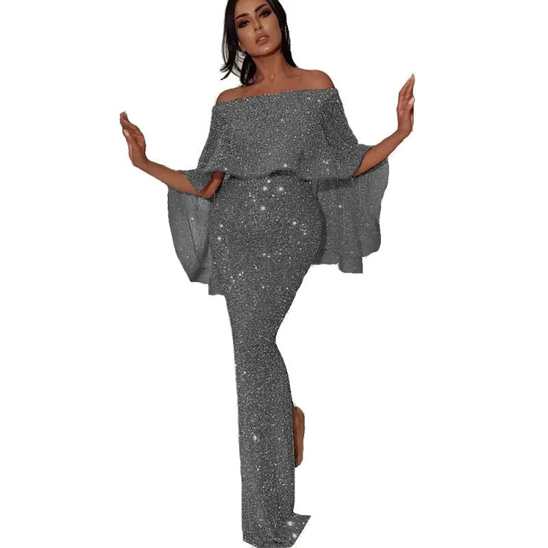 Women Sexy Sequin Ruffle Slim Split Party Dress