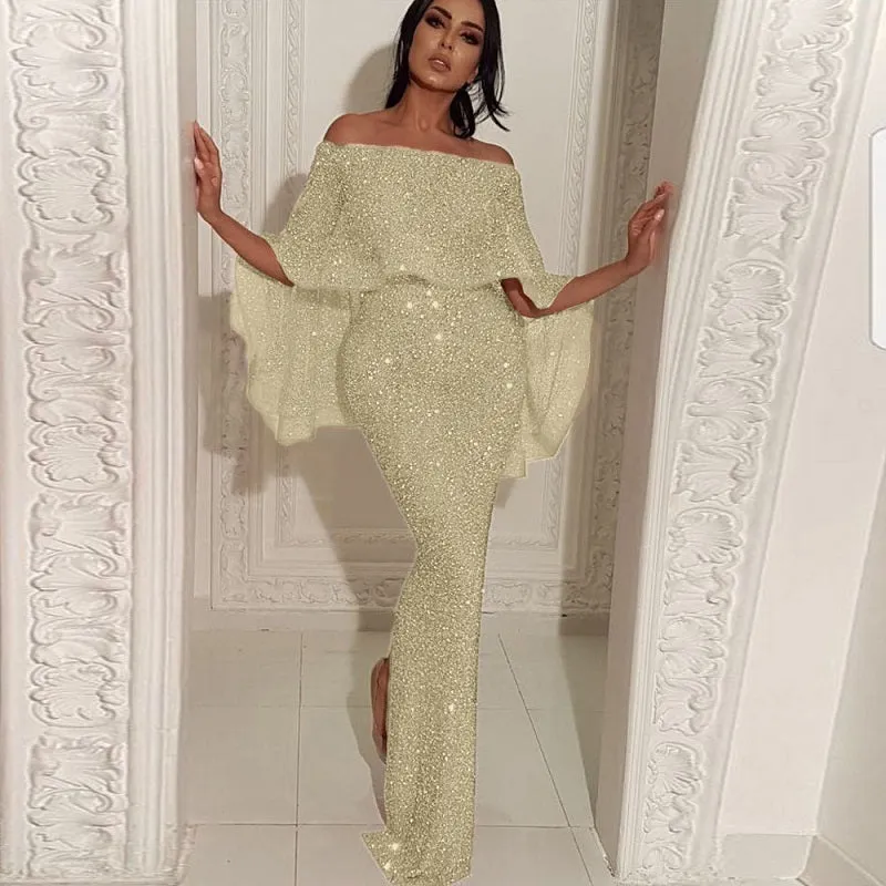 Women Sexy Sequin Ruffle Slim Split Party Dress