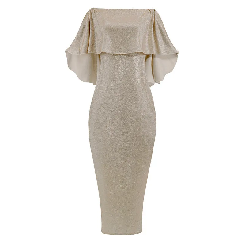 Women Sexy Sequin Ruffle Slim Split Party Dress