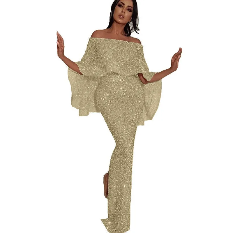Women Sexy Sequin Ruffle Slim Split Party Dress