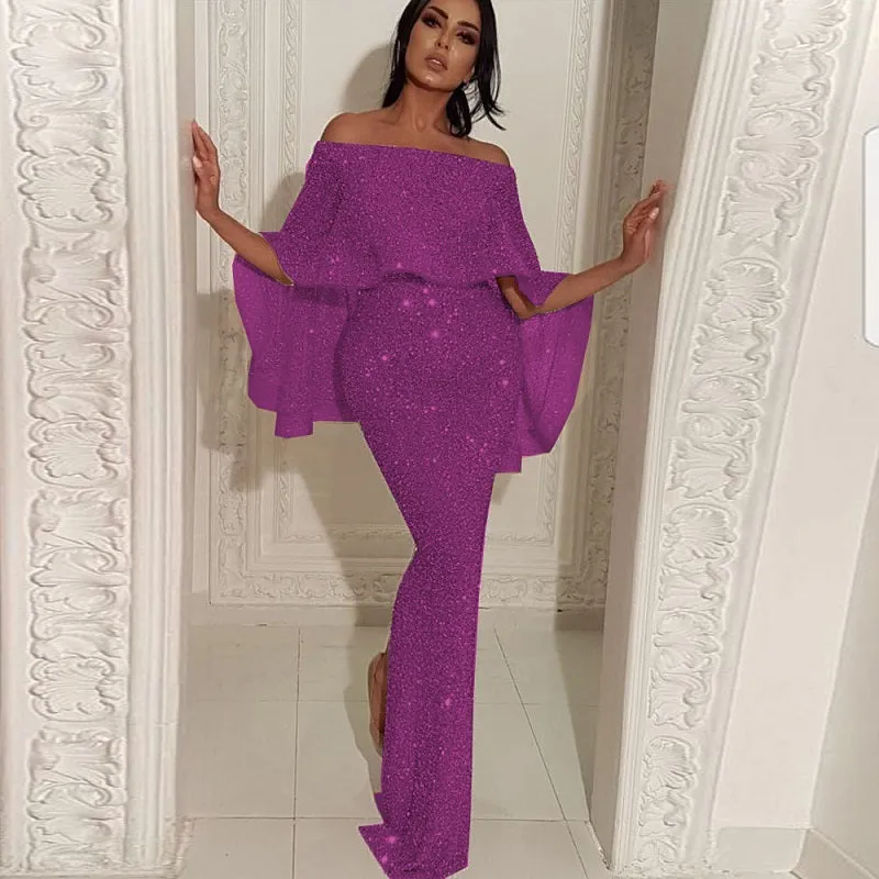 Women Sexy Sequin Ruffle Slim Split Party Dress