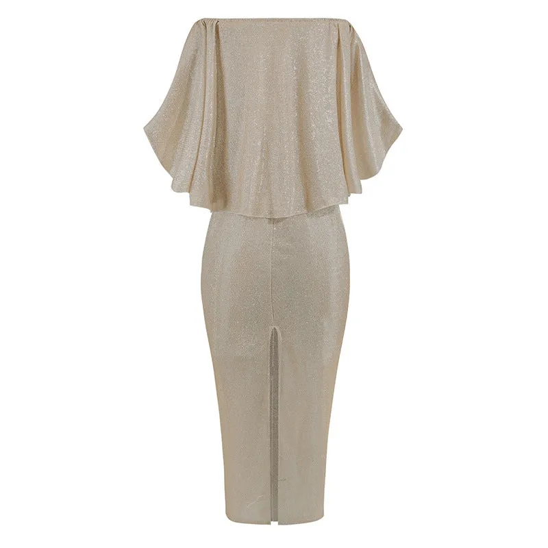 Women Sexy Sequin Ruffle Slim Split Party Dress