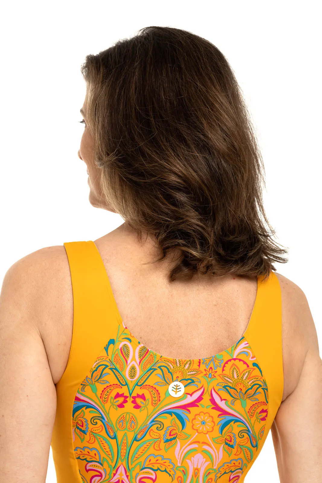 Womens's Palm Plaza Knee Swimsuit  |  Apricot Crush MOSAIC GARDEN