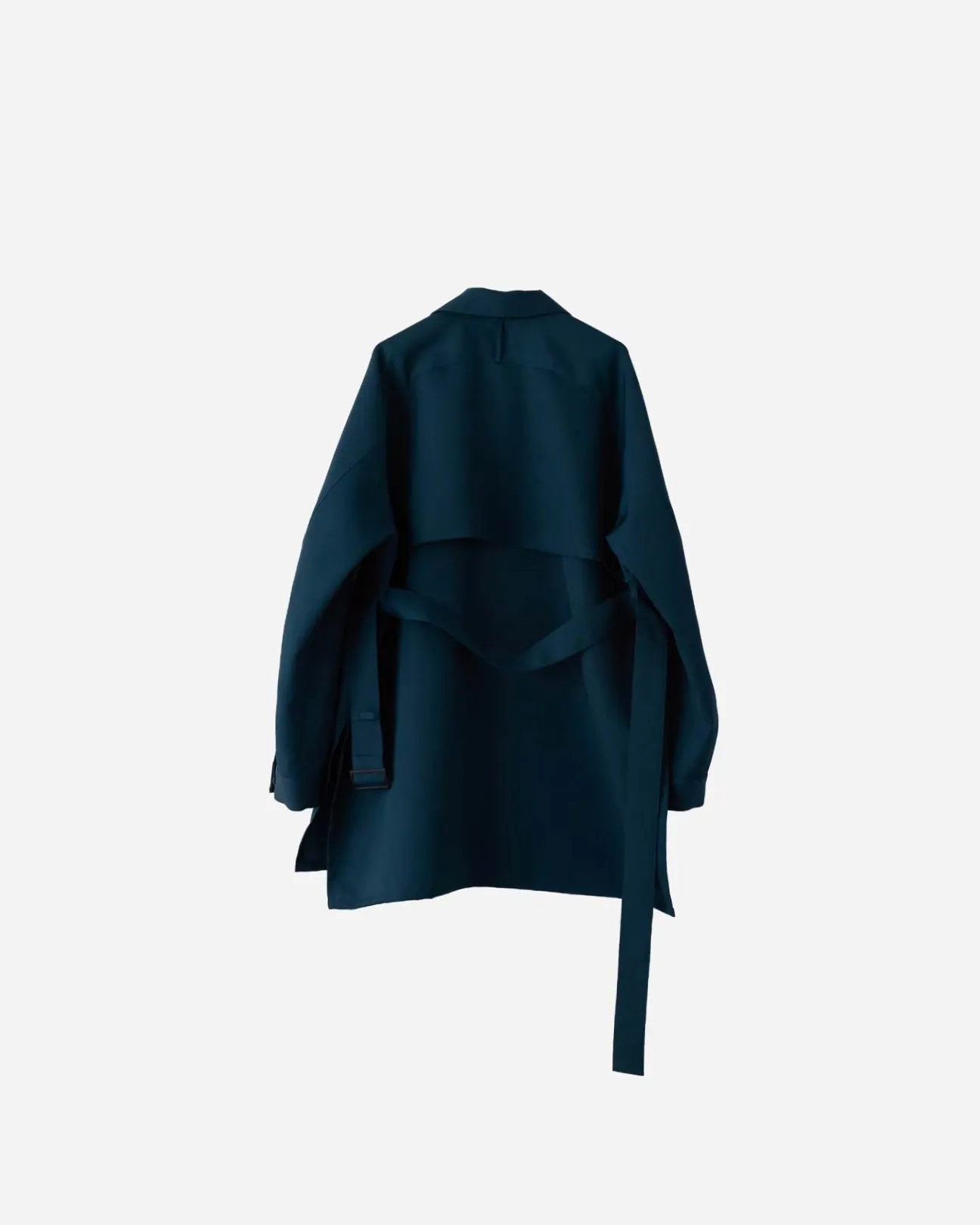 WOOL GABARDINE BELTED OPEN COLLAR SHIRT .05【S.BLUE】
